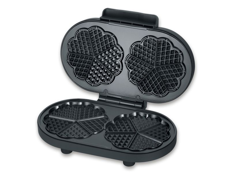 Severin WA 2118, 2 vaffel/vafler, Hjerte (form), Sort, Plast, Rustfrit stål, 0,65 m, Opvarmning, Klar