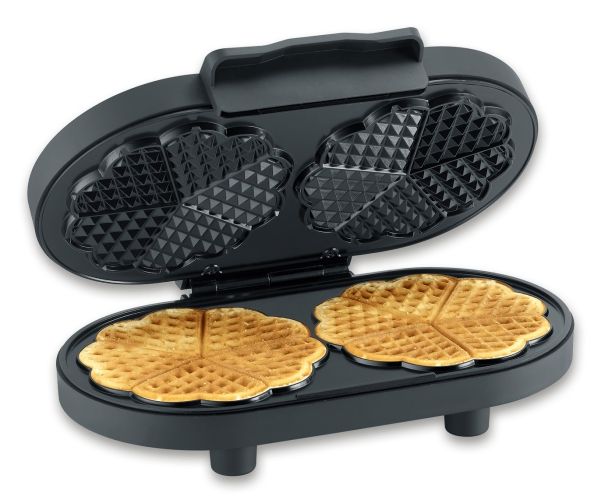 Severin WA 2118, 2 vaffel/vafler, Hjerte (form), Sort, Plast, Rustfrit stål, 0,65 m, Opvarmning, Klar