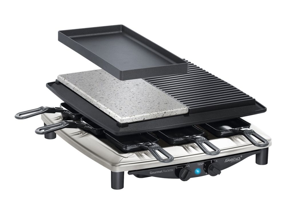 Steba RC 4 plus deluxe - Raclette/grill/varme sten - 1.5 kW - rustfrit stål/sort billede 2