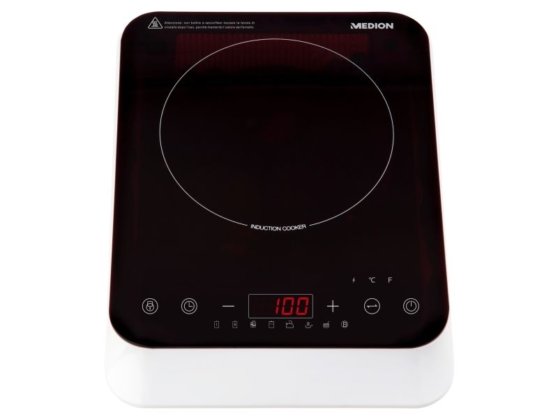MEDION MD 18490, Sort, Hvid, Bordplade, 29 cm, Zone induktionskogeplade, Glas, 1 zone(s)