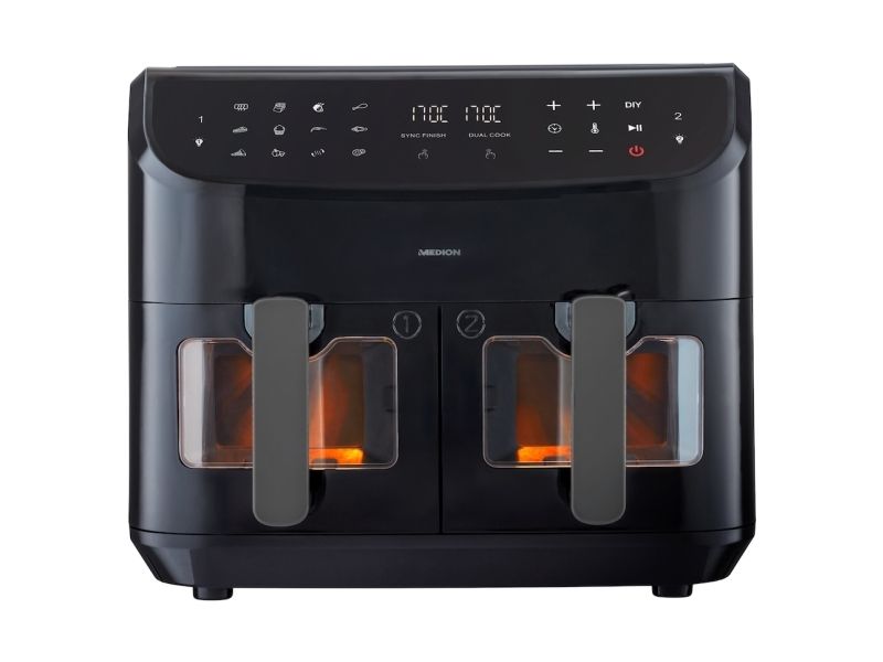 MEDION LIFE P20, Varmluftsteger, 8,7 L, 50 °C, 200 °C, 60 min., Dobbelt
