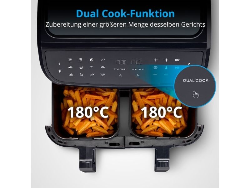 MEDION LIFE P20, Varmluftsteger, 8,7 L, 50 °C, 200 °C, 60 min., Dobbelt