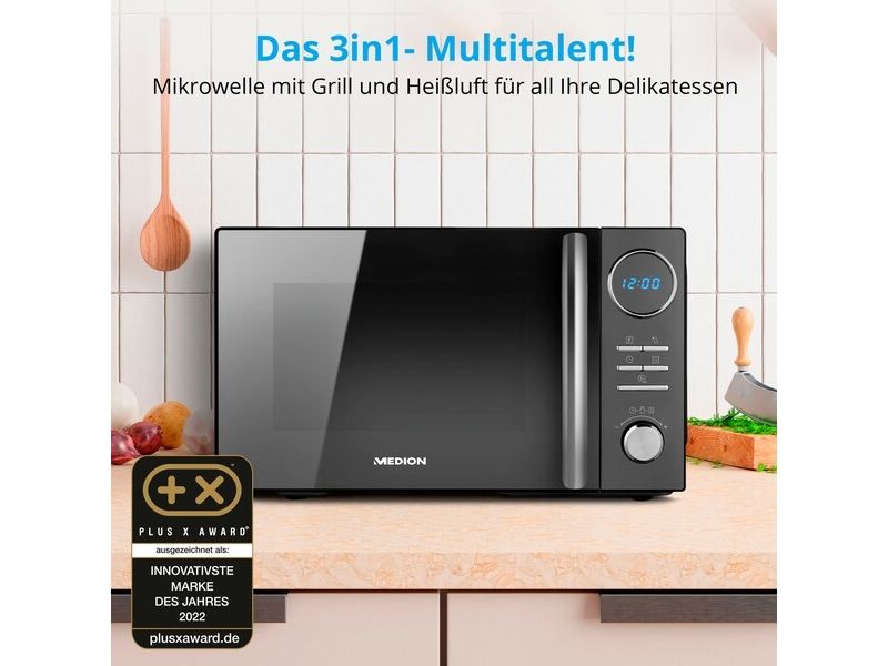 MEDION MD 11493, Bordplade, Kombination mikroovn, 23 L, 900 W, Indbygget skærm, Knapper, Dreje
