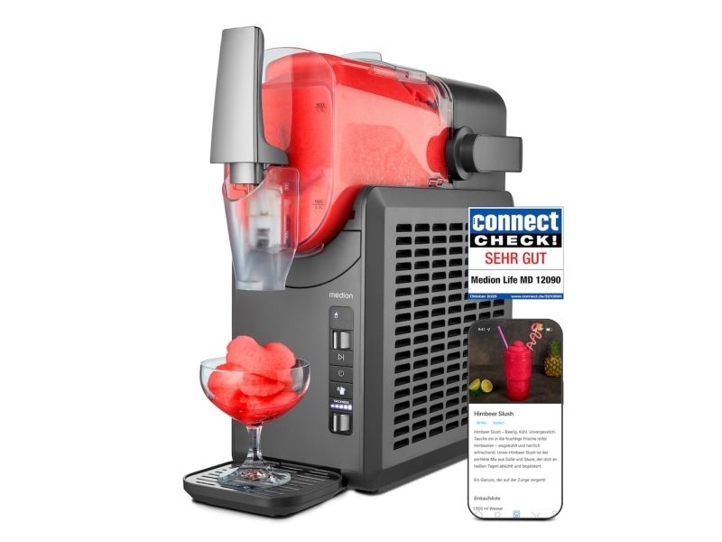 MEDION LIFE Slush-Eismaschine MD12090, 2,6 L, 1 skåle, Grå, 60 min., Knapper, Dreje, 175 mm