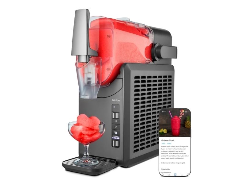 MEDION LIFE Slush-Eismaschine MD12090, 2,6 L, 1 skåle, Grå, 60 min., Knapper, Dreje, 175 mm