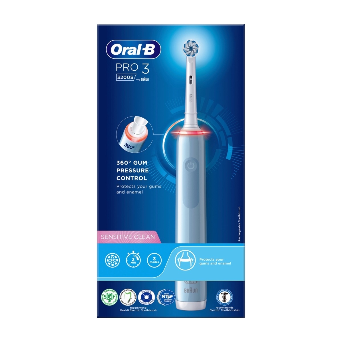 ORAL-B PRO3 3200S SENSITIVE ELEKTRISK TANDBØRSTE, BLÅ billede 1
