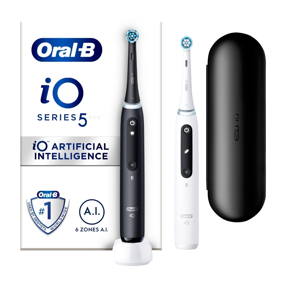 Oral-B iO5 Duo Pack dobbelt pakke elektrisktandbørste, Matte Black/Quiet White billede 1