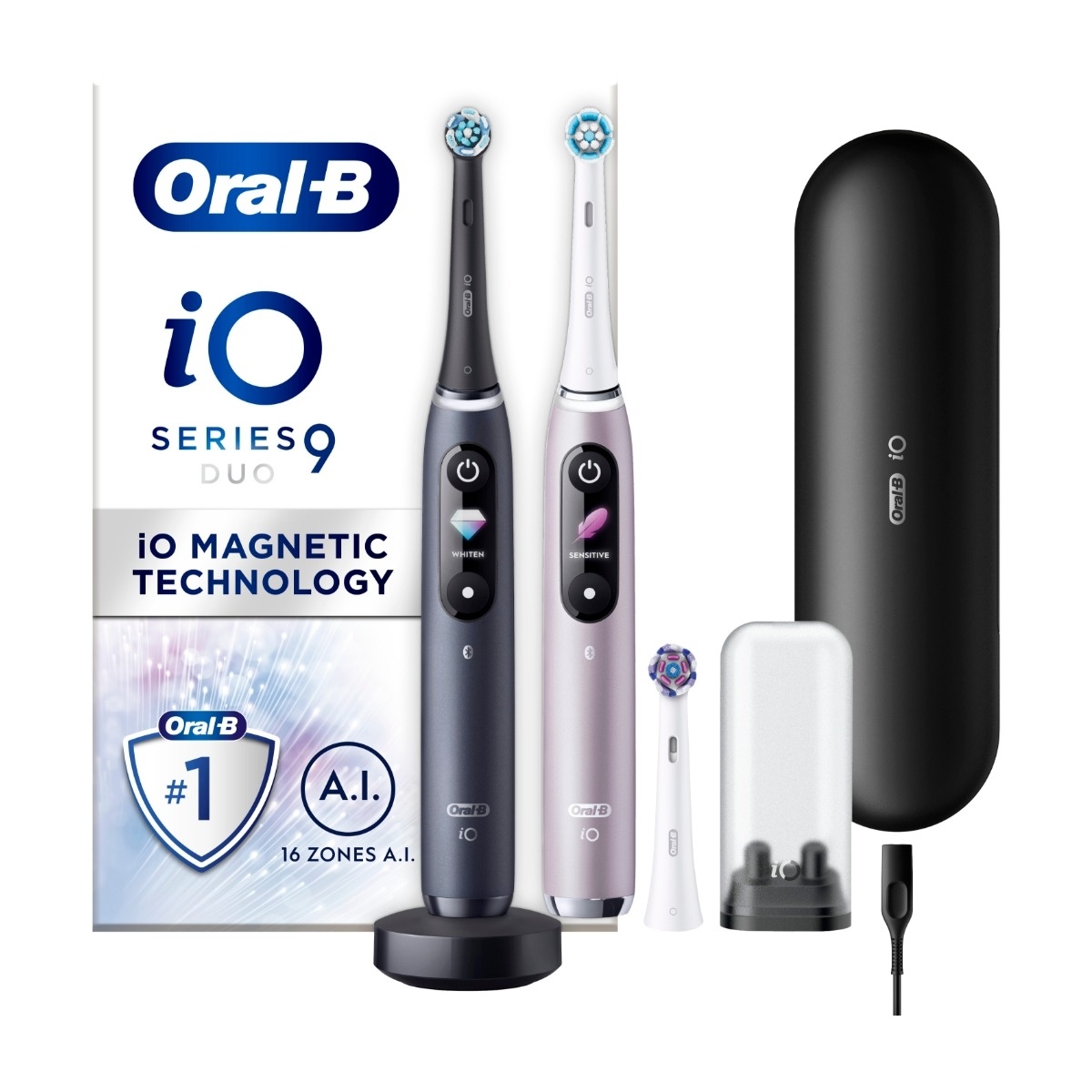 Oral-B iO9 Duo Pack dobbelt pakke elektrisktandbørste, Black Onyx/Rose Quartz billede 1