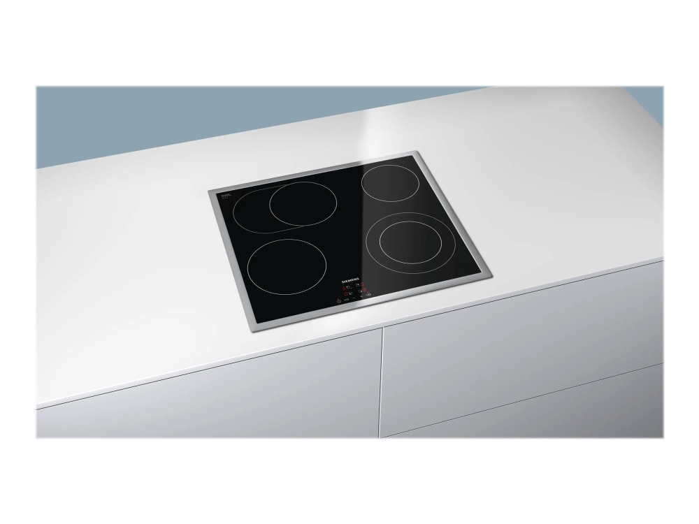 Siemens iQ300 ET645HN17E - Keramisk kogeplade - 4 plader - Niche - bredde: 56 cm - dybde: 49 cm - med rustfri stålbeklædning - sort/rustfri stål