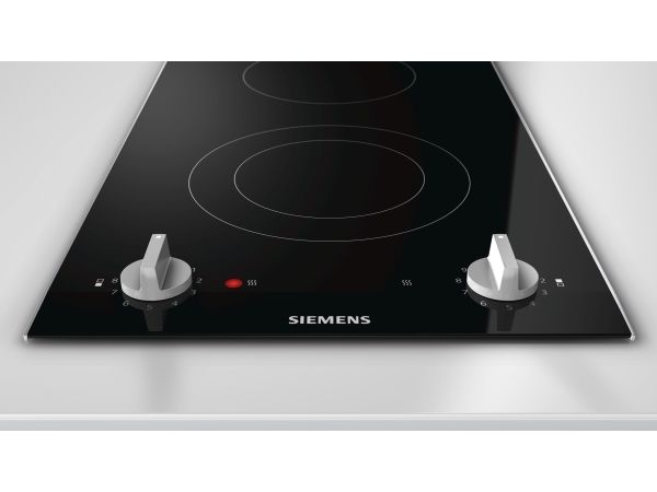 Siemens iQ300 ET375CFA1E - Keramisk kogeplade - 2 plader - Niche - bredde: 27 cm - dybde: 49 cm - med facetteret frontkant, - med rustfrit stål-sidepynt - børstet aluminium/sort