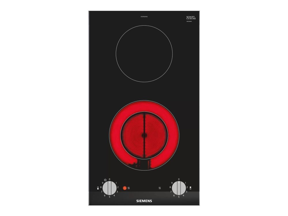 Siemens iQ300 ET375CFA1E - Keramisk kogeplade - 2 plader - Niche - bredde: 27 cm - dybde: 49 cm - med facetteret frontkant, - med rustfrit stål-sidepynt - børstet aluminium/sort