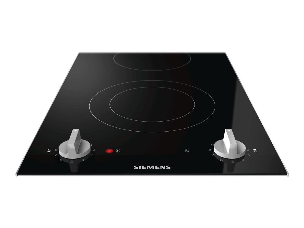 Siemens iQ300 ET375CFA1E - Keramisk kogeplade - 2 plader - Niche - bredde: 27 cm - dybde: 49 cm - med facetteret frontkant, - med rustfrit stål-sidepynt - børstet aluminium/sort