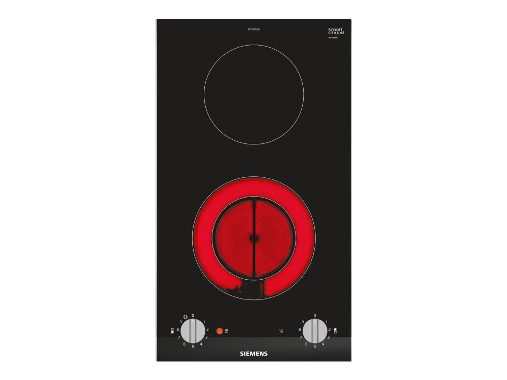 Siemens iQ300 ET375CFA1E - Keramisk kogeplade - 2 plader - Niche - bredde: 27 cm - dybde: 49 cm - med facetteret frontkant, - med rustfrit stål-sidepynt - børstet aluminium/sort