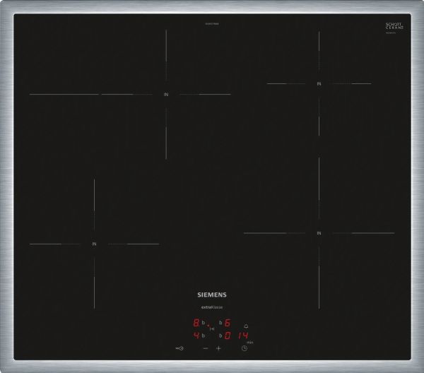 Siemens iQ300 EI645CFB6M, Sort, Indbygget, 60 cm, Zone induktionskogeplade, Keramisk, 4 zone(s)