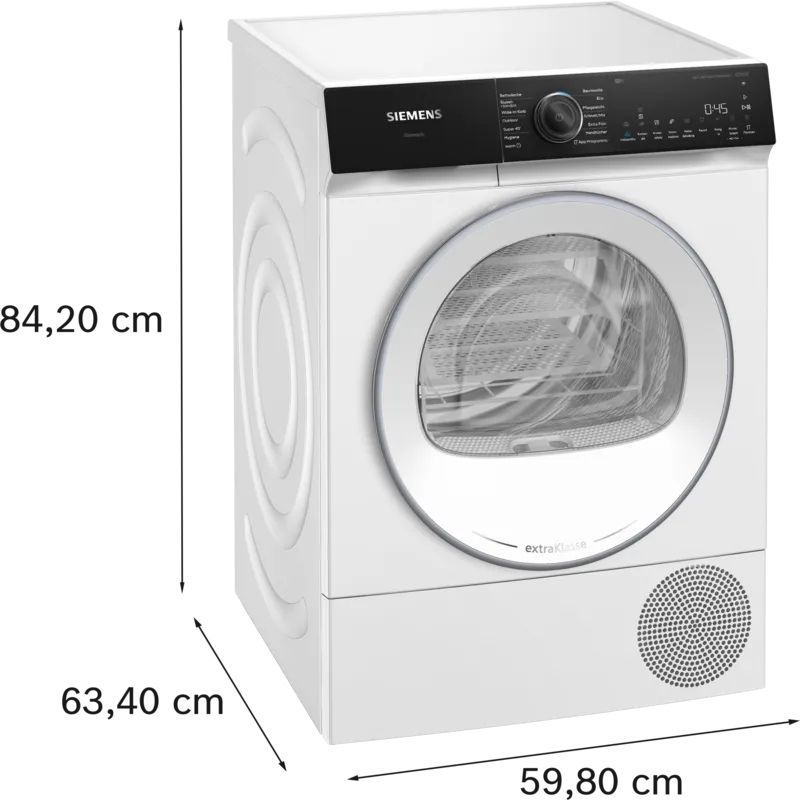 Siemens iQ500 WQ45H2B90, Fritstående, Front-læsning, Varmepumpe, Hvid, Berøring, Højre billede 2