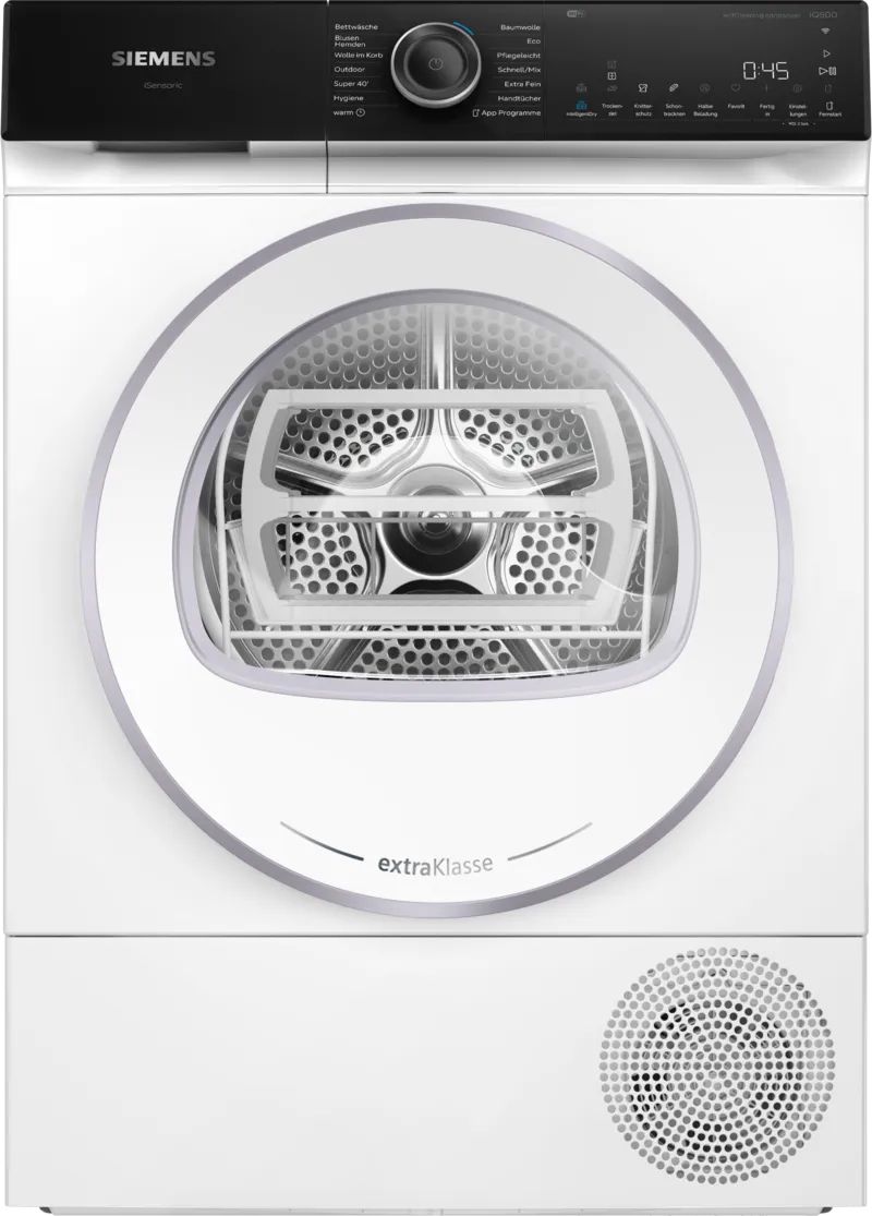 Siemens iQ500 WQ45H2B90, Fritstående, Front-læsning, Varmepumpe, Hvid, Berøring, Højre billede 1