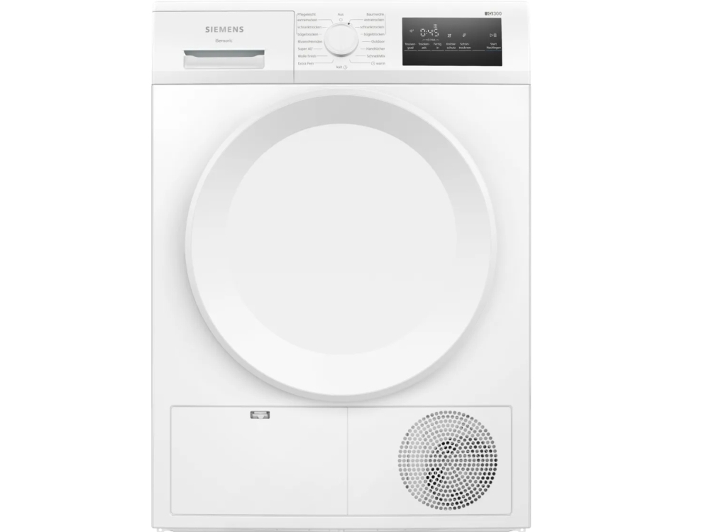 Siemens iQ300 WT43H004, Fritstående, Front-læsning, Kondensering, Hvid, Dreje, Berøring, Højre