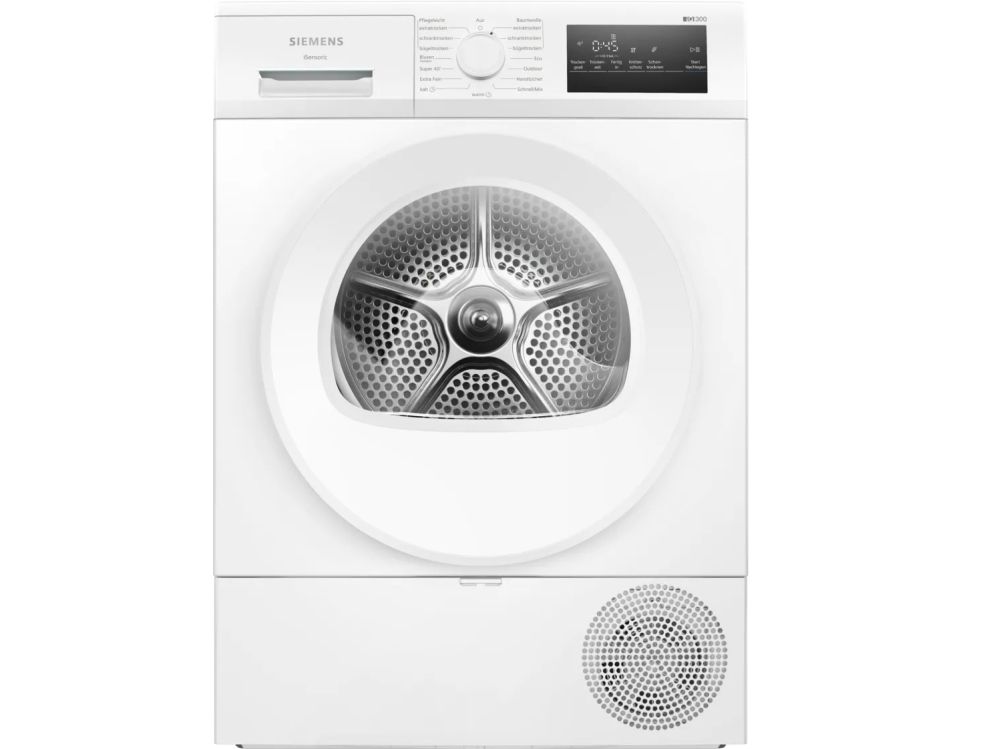 Siemens iQ300 WT45HVA4, Fritstående, Front-læsning, Kondensering, Hvid, Dreje, Berøring, Højre