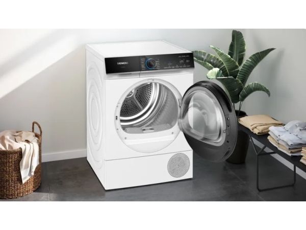 Siemens iQ700 WQ46B2D41, Fritstående, Front-læsning, Varmepumpe, Hvid, Dreje, Berøring, Venstre