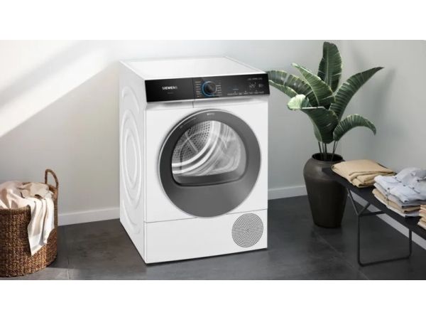 Siemens iQ700 WQ46B2D41, Fritstående, Front-læsning, Varmepumpe, Hvid, Dreje, Berøring, Venstre