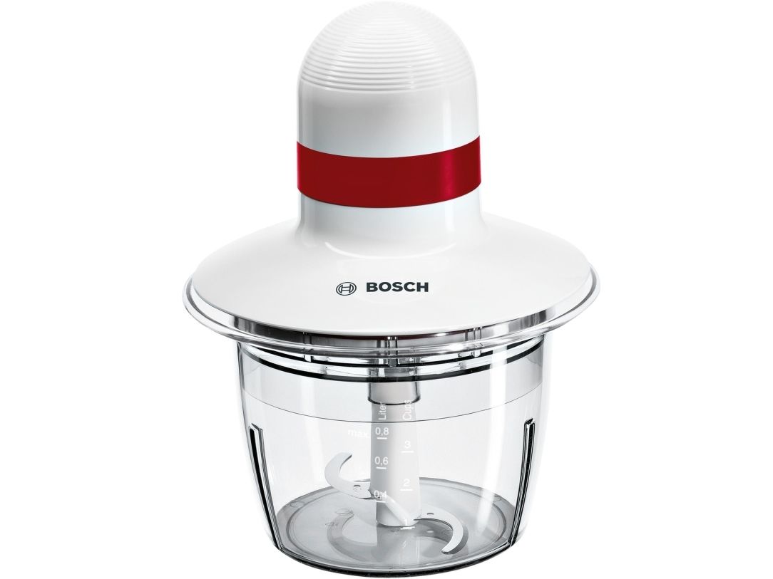 Bosch MMRP1000, 0,8 L, CE, Eurasian, VDE, Rød, Transparent, Hvid, Plast, Rustfrit stål, Knapper