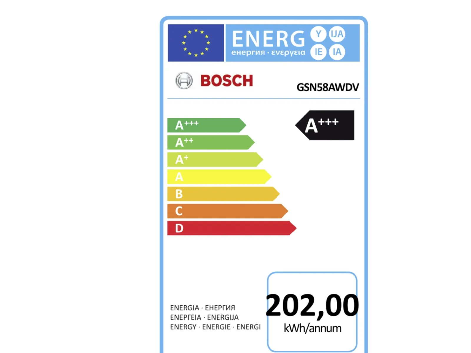 Bosch Serie | 6 GSN58AWDV - Fryser - stående - bredde: 70 cm - dybde: 78 cm - højde: 191 cm - 366 liter - Klasse D - hvid
