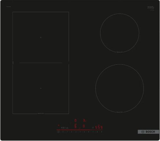 Bosch PVS61RHB1E indbygnings induktionskogeplade 60 cm, 4 zoner med CombiZone, PowerBoost, DirectSelect touch, timer & børnesikring – sort keramisk glas
