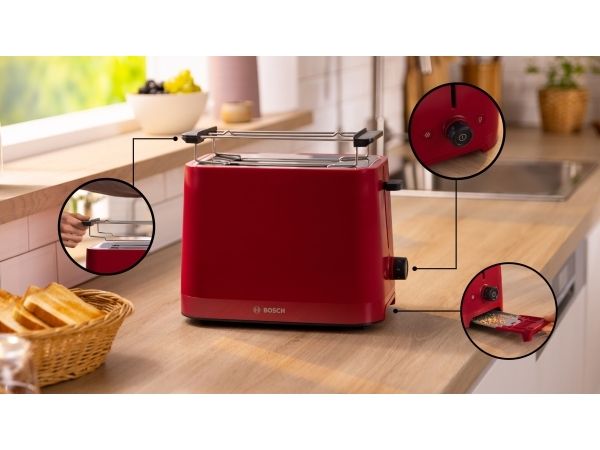 Bosch MyMoment TAT3M124 - Brødrister - 2 skive - 2 Holdere - dyb rød