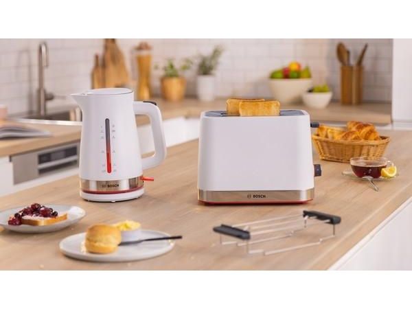Bosch TAT4M221, 2 skive(r), Hvid, Rustfrit stål, Knapper, Dreje, 950 W, 220 - 240 V