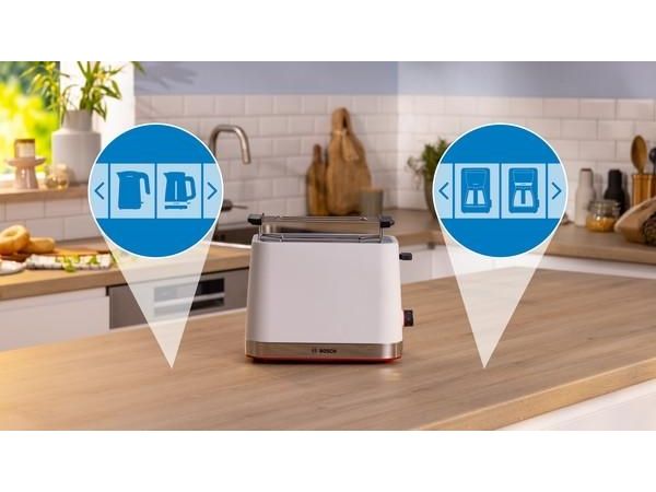Bosch TAT4M221, 2 skive(r), Hvid, Rustfrit stål, Knapper, Dreje, 950 W, 220 - 240 V