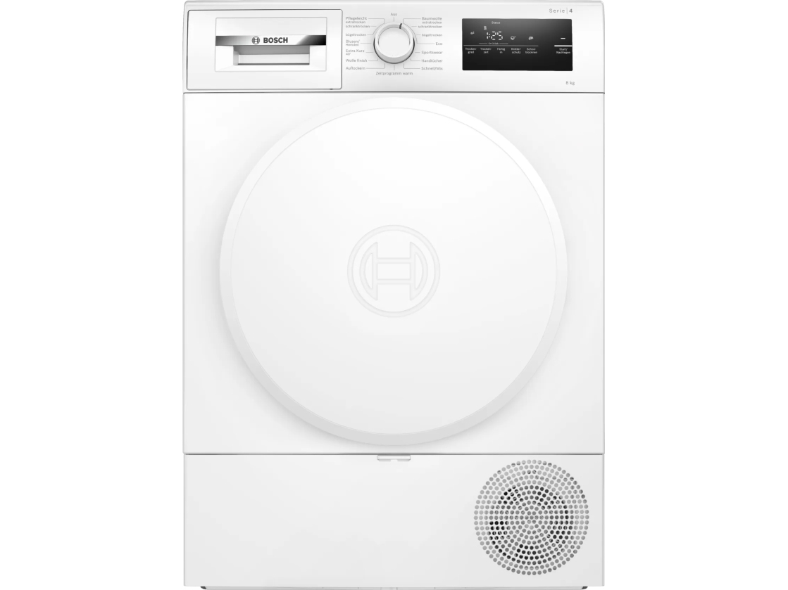 Bosch Serie 4 WTH83VV4, Fritstående, Front-læsning, Varmepumpe, Hvid, Dreje, Berøring, Højre