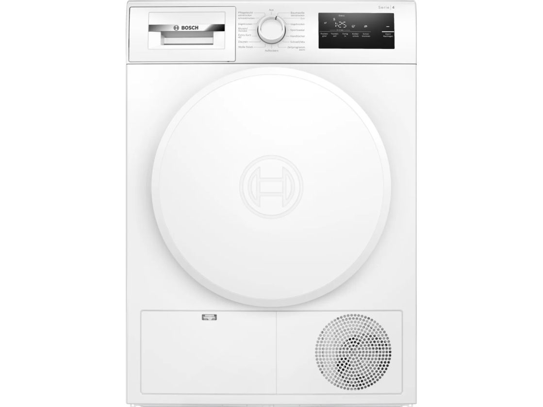Bosch WTH83004, Fritstående, Front-læsning, Kondensering, Hvid, Knapper, Berøring, 112 L