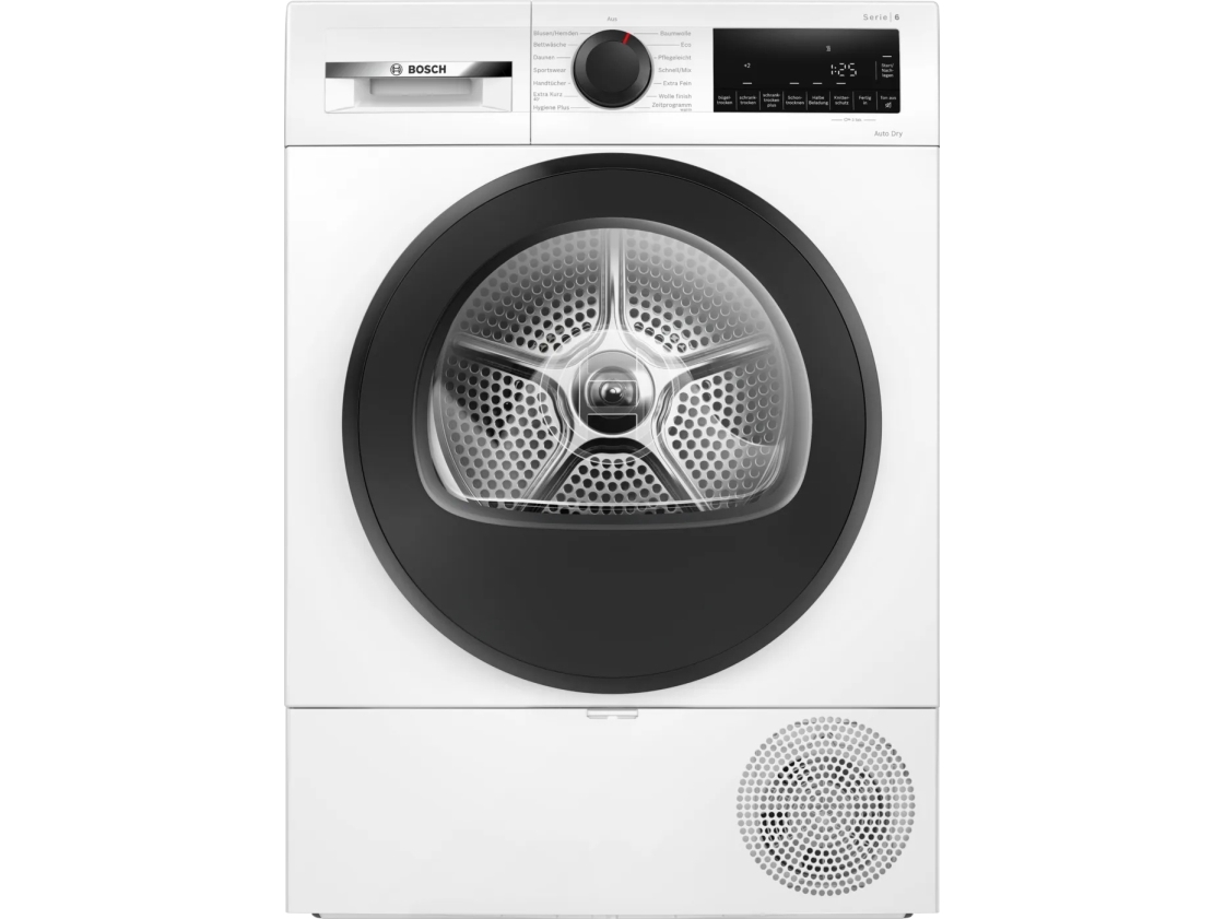 Bosch Serie 6 WQG243D41, Fritstående, Front-læsning, Varmepumpe, Hvid, Knapper, Dreje, Højre