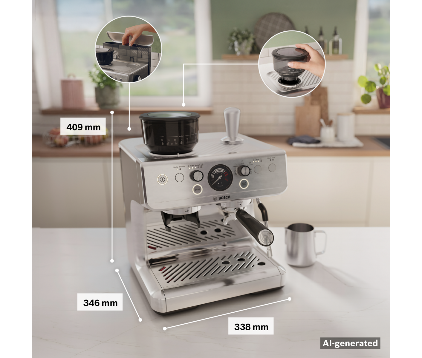 Bosch PFE401B3 Serie 4, Semi A Utomatic Coffee Maker, Rustfri Espressomaskine billede 4
