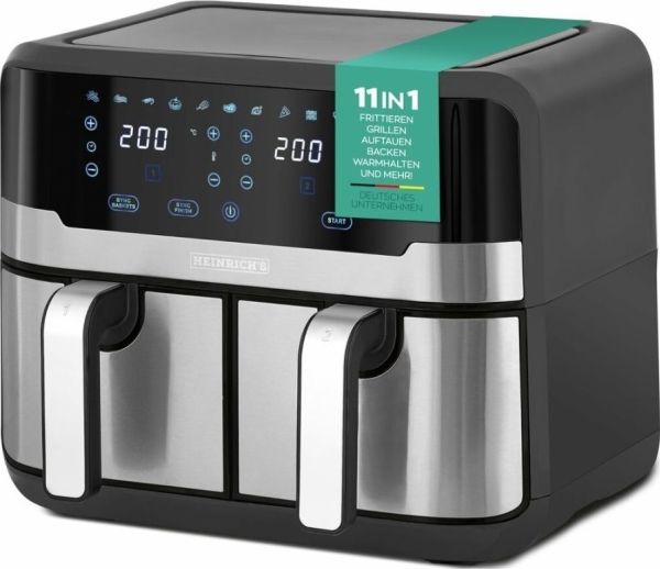 Heinrich's HFR 8214 dobbelt airfryer 2 x 4,5 l = 9,0 l 1300-2400 W sort/sølv