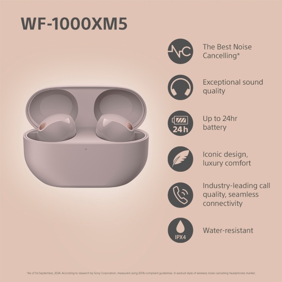 Sony WF-1000XM5 NC True Wireless In-Ear hovedtelefoner, Smoky Pink billede 4
