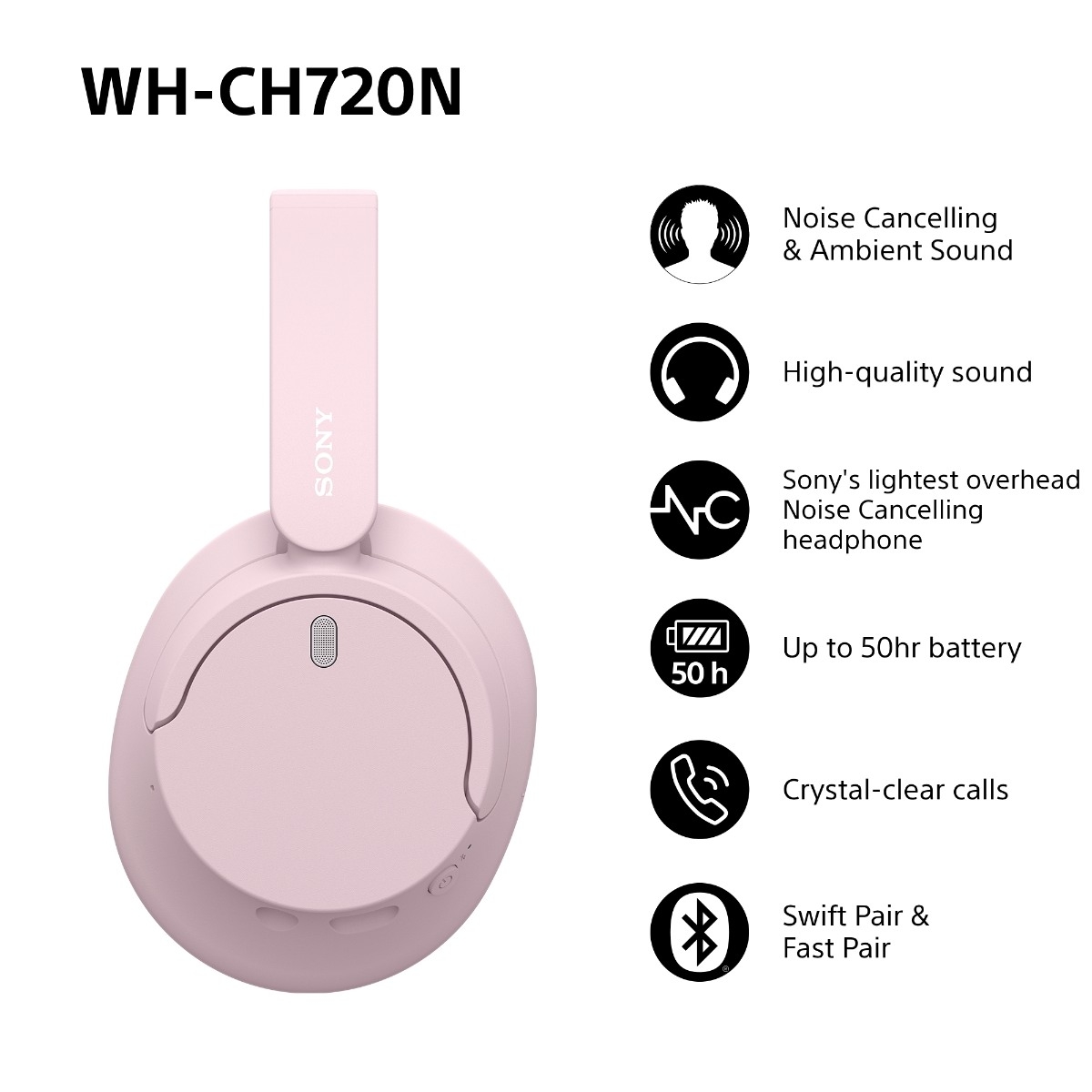 Sony WH-CH720N trådløse støjreducerende hovedtelefoner, lyserød billede 2