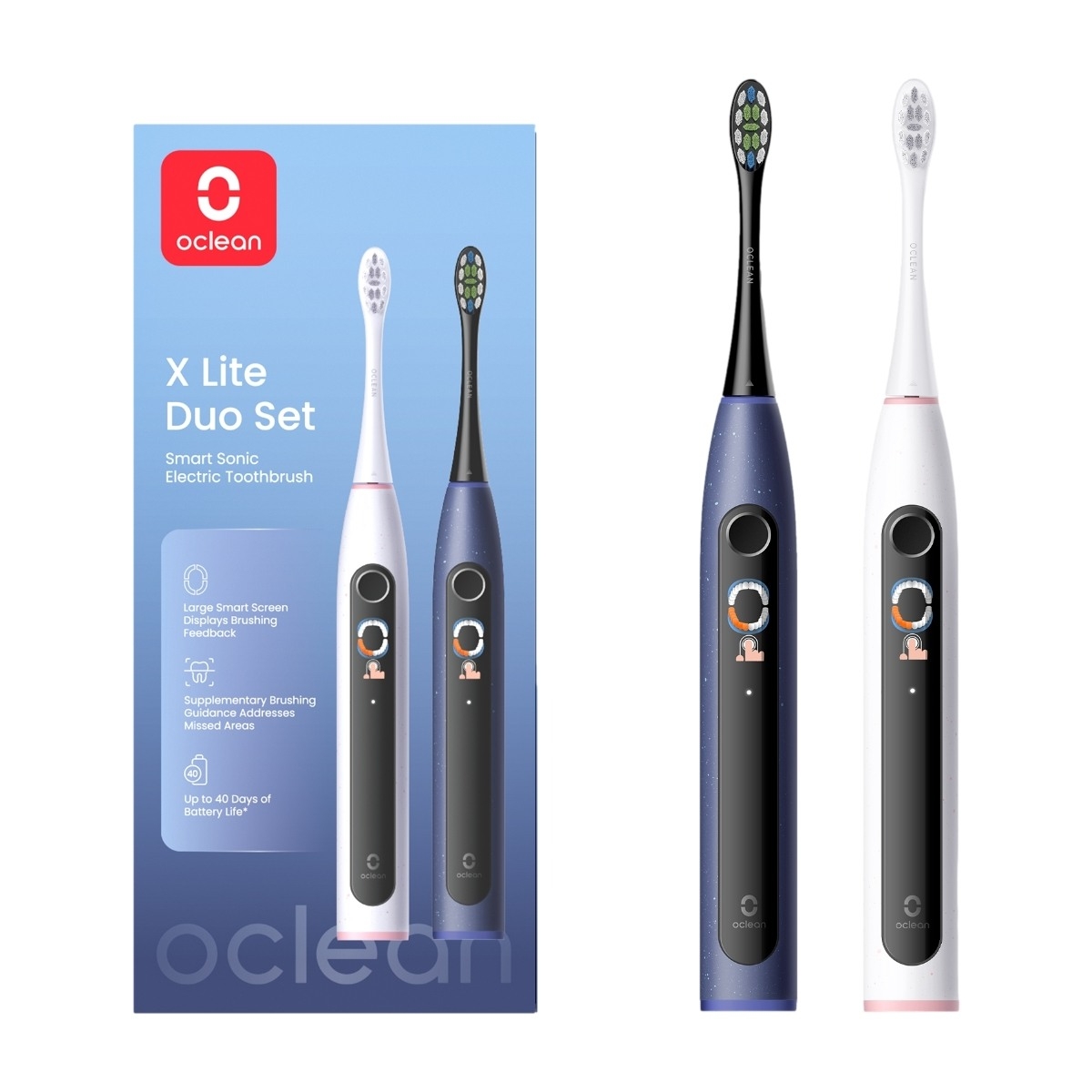Oclean X Lite Duo dobbeltpakke elektrisk tandbørste, grå/mørkeblå billede 2