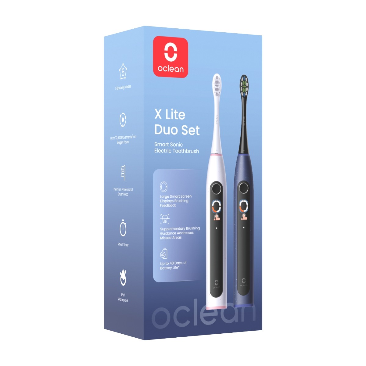 Oclean X Lite Duo dobbeltpakke elektrisk tandbørste, grå/mørkeblå