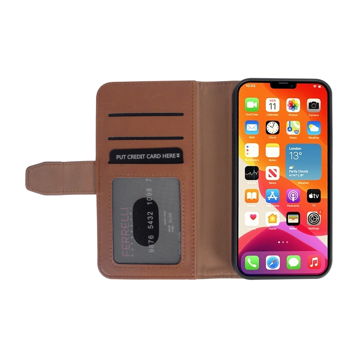 Ferrelli Duo Flip Cover iPhone 13 Pro, brun billede 3