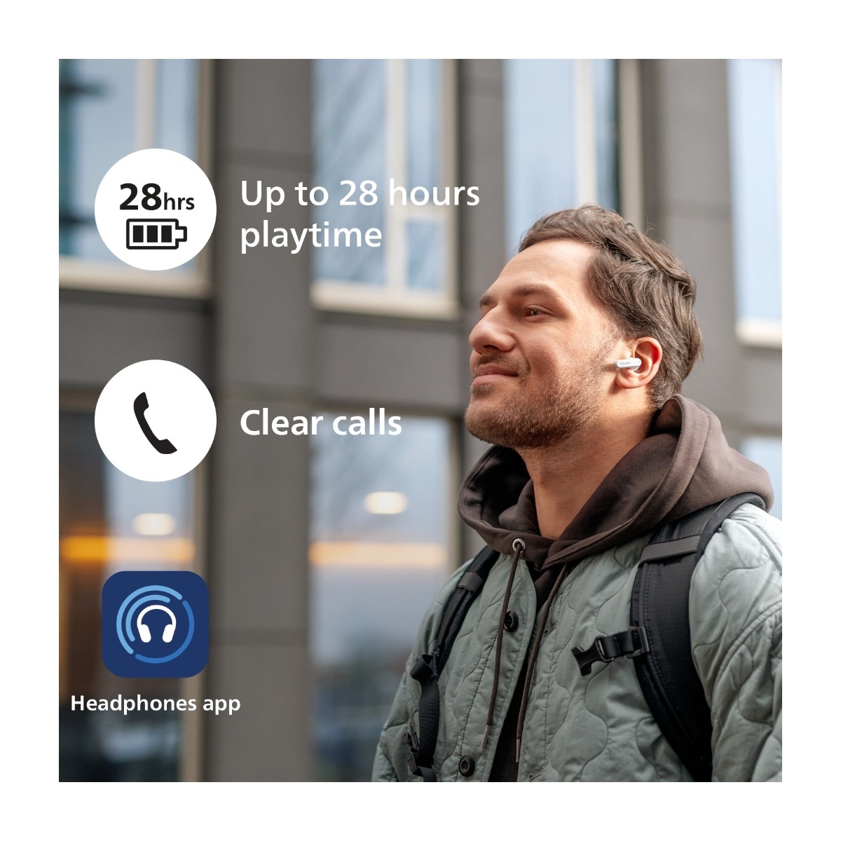 Philips TAT2139WT/00 true wireless Bluetooth-hovedtelefoner, hvide billede 4