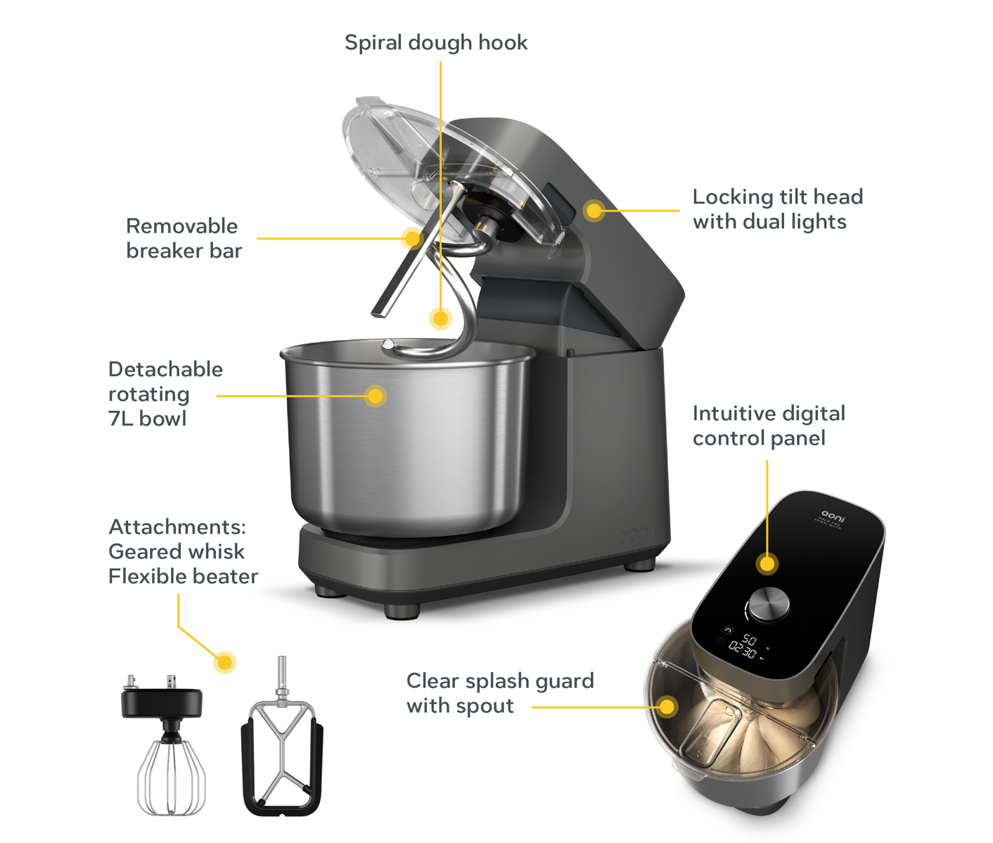 Ooni Halo Pro Spiral Mixer Charcoal Grey - 220v/50hz Røremaskine billede 7