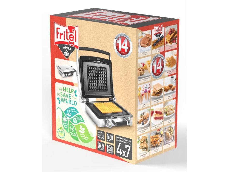 Fritel CW 3637, 2 vaffel/vafler, Rektangulær, Sølv, Plast, 1600 W, 335 mm