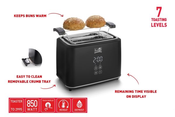 Fritel TO 2995, 2 skive(r), Sort, Syntetisk, Knapper, Berøring, LED, 850 W