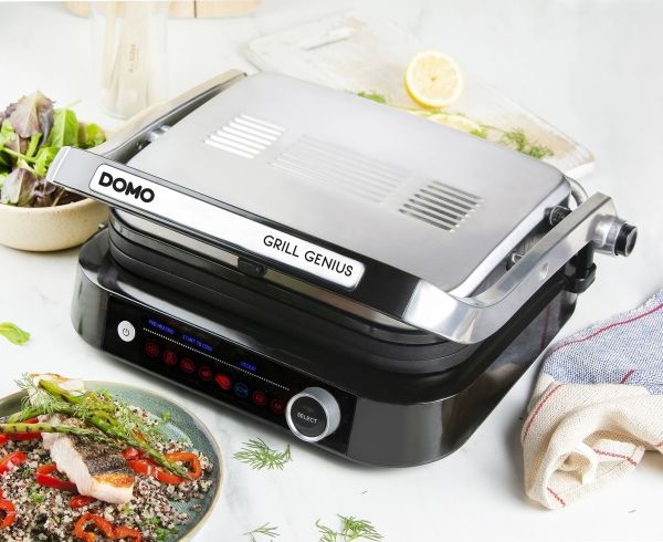 DOMO Genius elektrisk kontaktgrill non-stick belægning, med display rustfrit stål, sort (DO9249G)