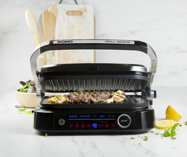 DOMO Genius elektrisk kontaktgrill non-stick belægning, med display rustfrit stål, sort (DO9249G)