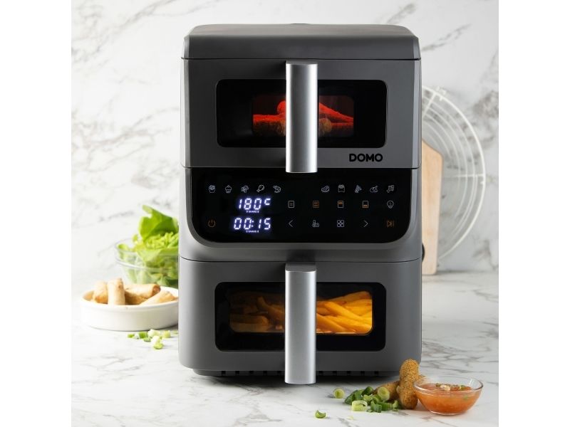 Domo DO550FR, Varmluftsteger, 10 L, 80 °C, 200 °C, 60 min., Dobbelt