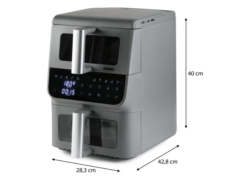 Domo DO550FR, Varmluftsteger, 10 L, 80 °C, 200 °C, 60 min., Dobbelt