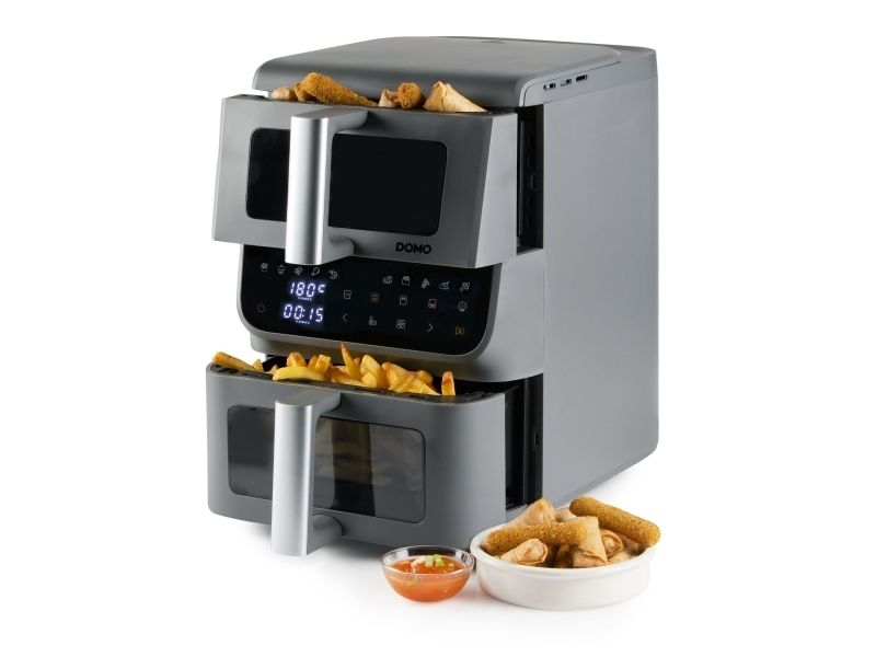 Domo DO550FR, Varmluftsteger, 10 L, 80 °C, 200 °C, 60 min., Dobbelt