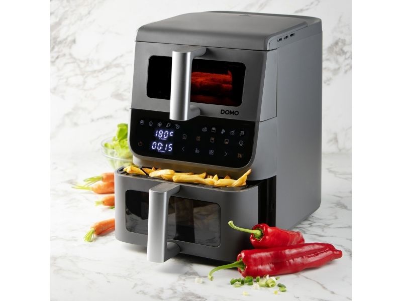Domo DO550FR, Varmluftsteger, 10 L, 80 °C, 200 °C, 60 min., Dobbelt
